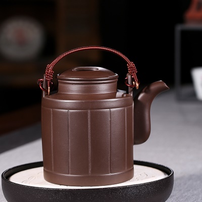 紫砂壶厂家直供宜兴原矿紫泥洋桶提梁壶全手工泡茶壶茶具一件代发