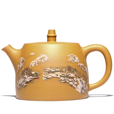 宜兴原矿黄金段泥紫砂壶全手工彩绘 汉铎500毫升大容量泡茶壶家用