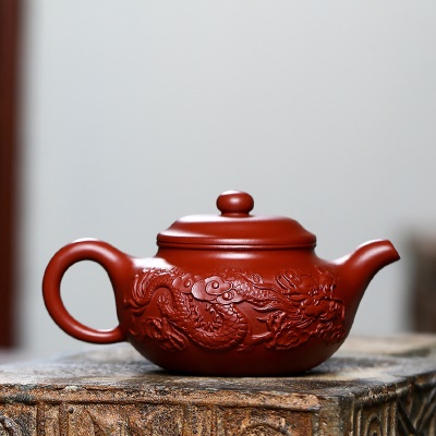 宜兴名家正品原矿大红袍紫砂壶全手工双龙仿古茶壶茶具一件代发货